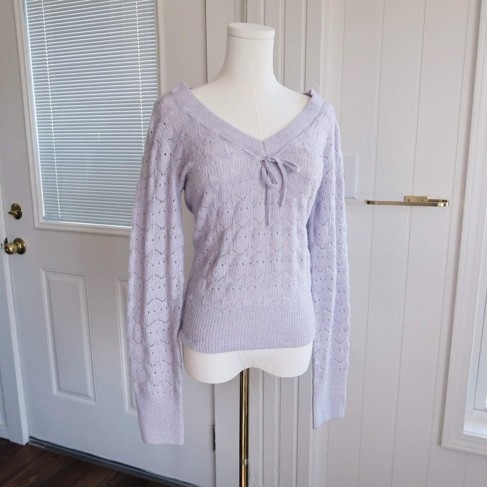 Hollister Womens Knit Sweater Size L Pastel Pointelle Coquette Romantic Preppy